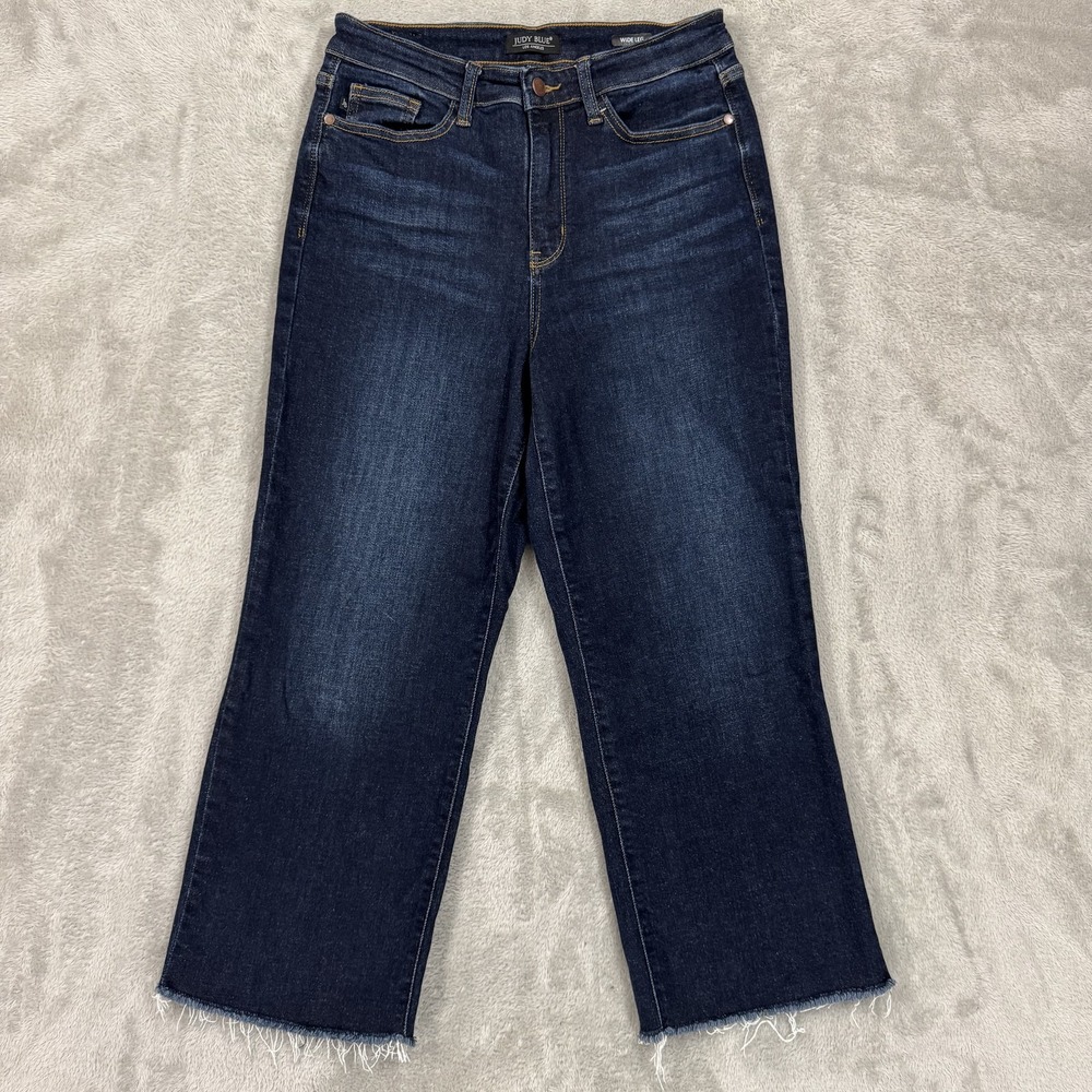 Judy Blue Jeans Womens 28 Blue Wide Leg Crop Stretch Dark Wash High Rise Denim